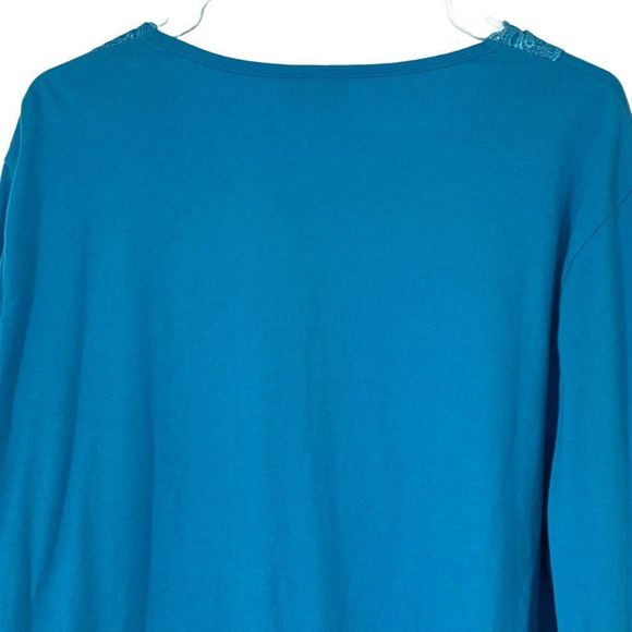 Womens Collections ETC Blue Embroider Lace Tshirt Top Long Sleeve XXL 3087 - Picture 7 of 8